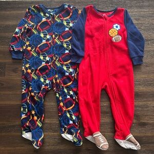 Bundle of Toddler Boy Sports Themed Fleece Footies Size 18M